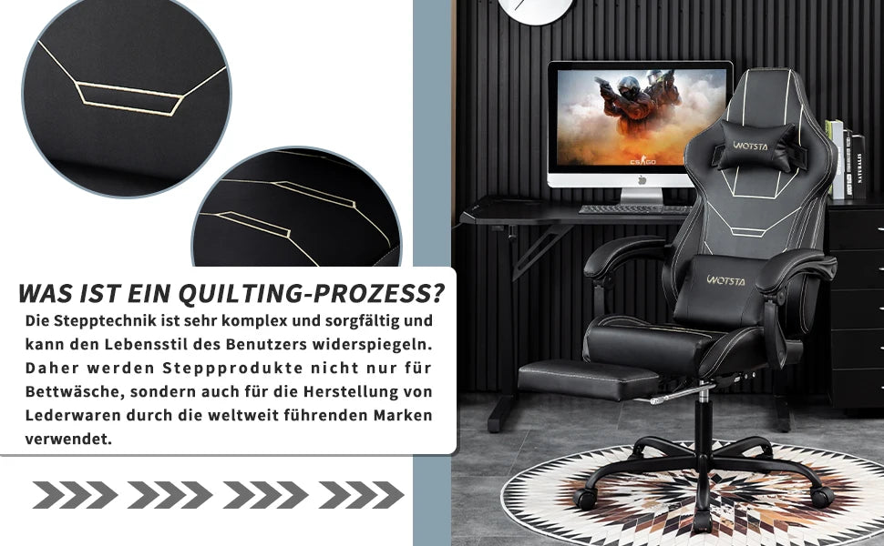 WOTSTA Gaming Chair Ergonomic Gaming Chair Office Chair with Footrest Racing Computer Chair Height Adjustable Padded Computer Chair
