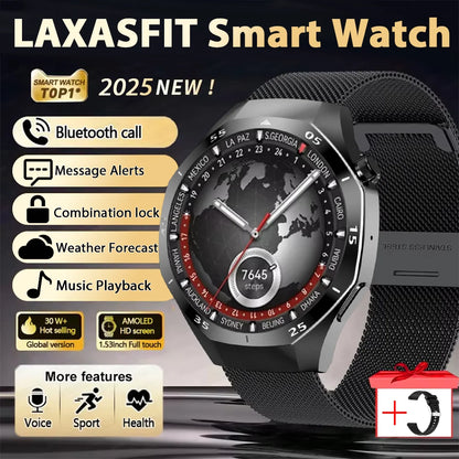 LAXASFIT 2026 New Smart Watch Men's 1.52 HD Screen Bluetooth Talk Heart Rate Monitor Men Women NFC Outdoor Sports Smart Watch