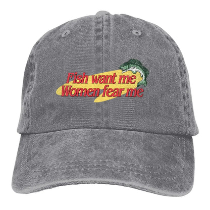Fish Want Me Women Fear Me Classic Baseball Caps Peaked Cap Fish Go Fishing Fisherman Sun Shade Hats for Men Women