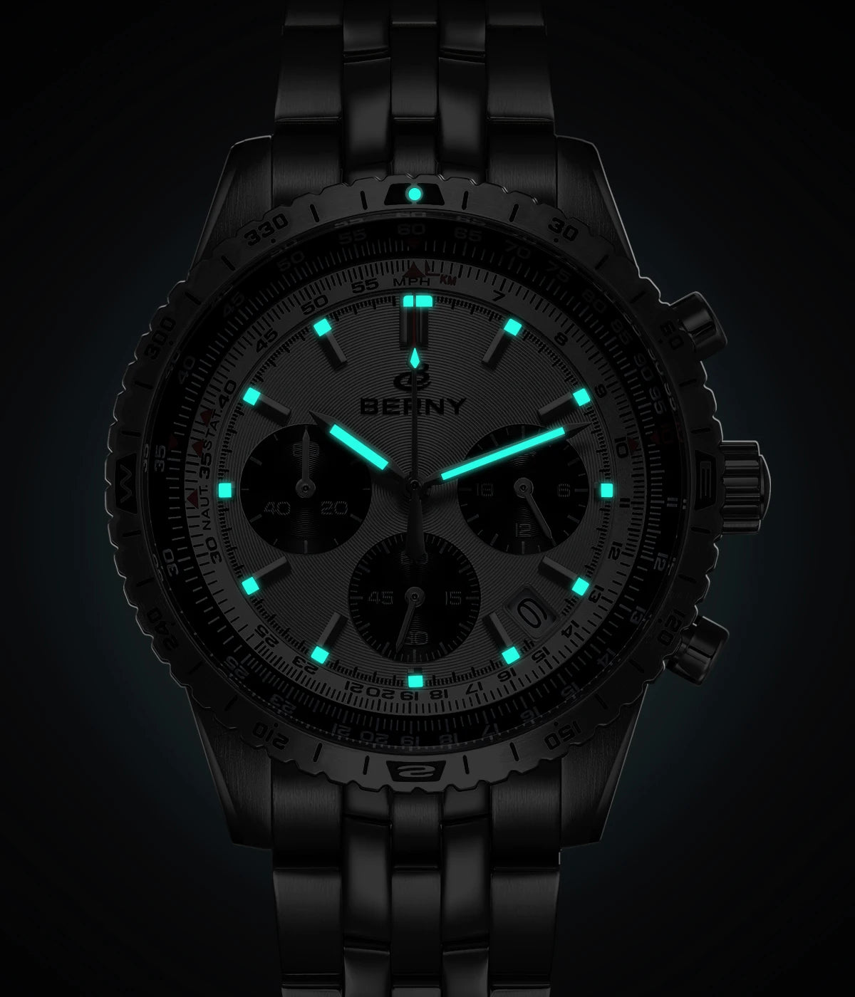 BERNY Chronograph Watches for Men Aviation Multifunction Quartz Men's Watch Date Sapphire Super Luminous Luxury Wristwatch