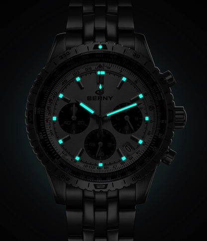 BERNY Chronograph Watches for Men Aviation Multifunction Quartz Men's Watch Date Sapphire Super Luminous Luxury Wristwatch