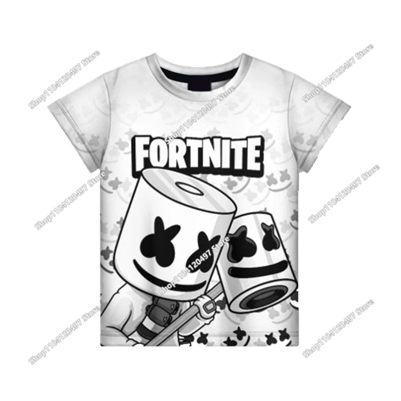 Аниме Fortnite тениски за момичета, тениска за момчета, бели тениски с анимационен принт, летни бебешки тениски, сладки горнища с принт, костюм