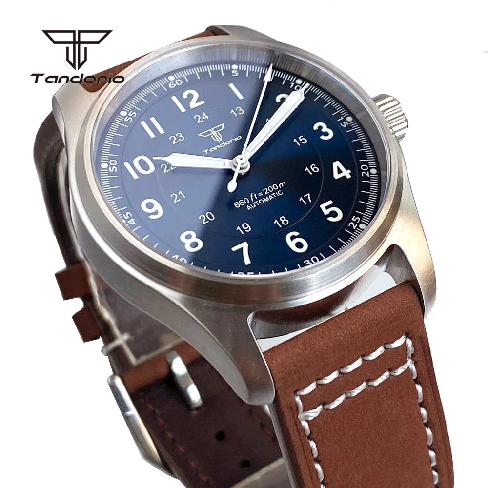 Tandorio Dive 39mm Pilot Men's Stainless Steel Automatic Watch Japan NH35/Miyota 8215/PT5000 AR Sapphire Glass 20BAR Luminous