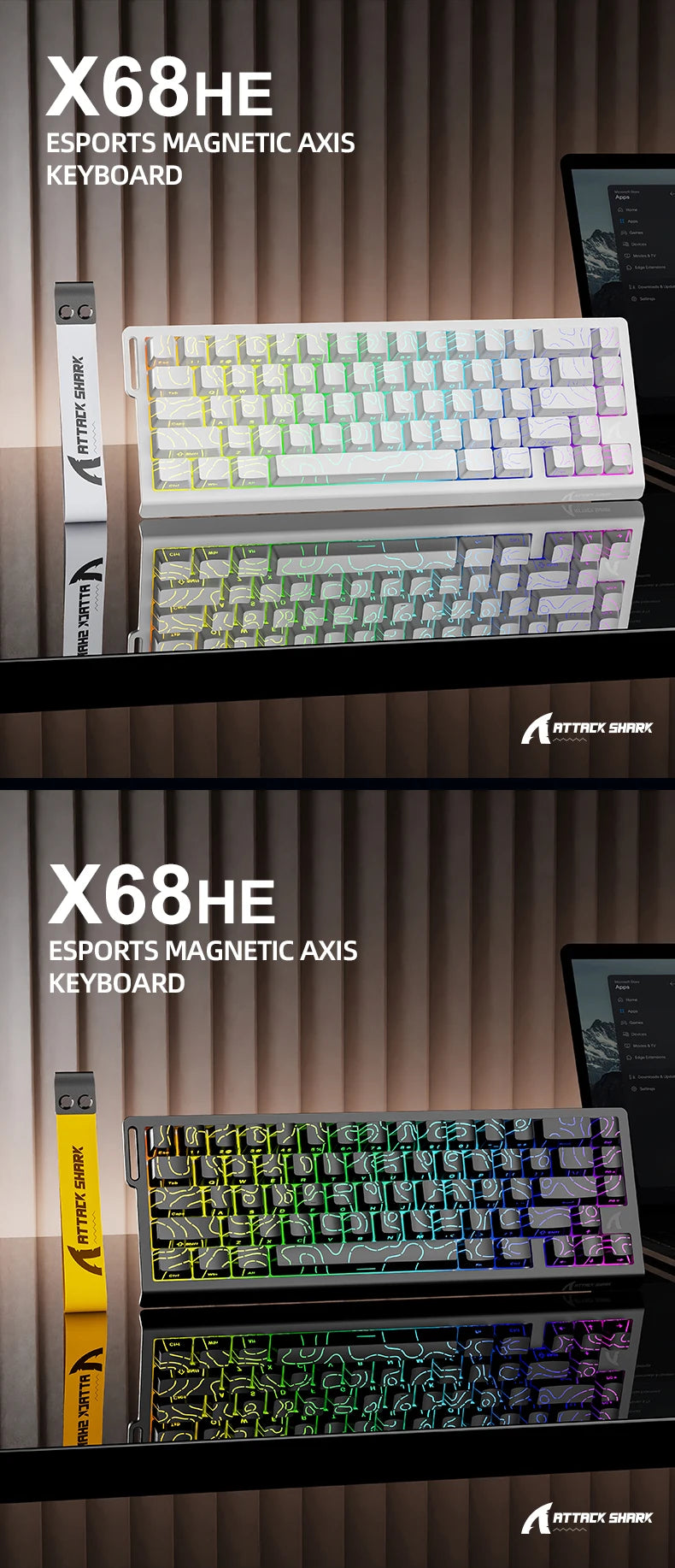 ATTACK SHARK X68HE Esports Magnetic Axis Keyboard 8KHz Return Rate, Total Area 0.01mm, and 0.125ms Rate Class Ultra-Low Latency