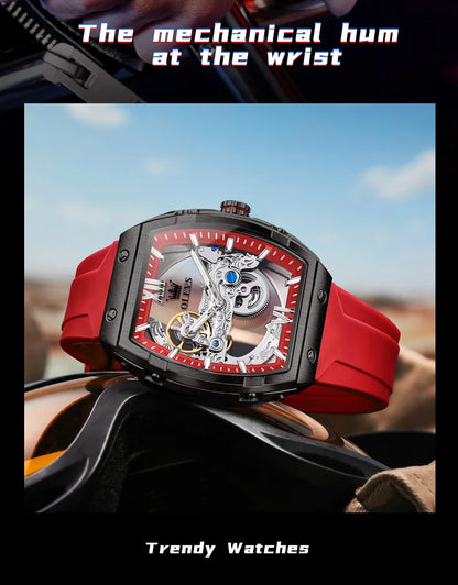 OLEVS 6779 Men's Watch Skeleton Mechanical Watch Fashion Business Sport Waterproof Luminous Silicone Strap Watches For Men