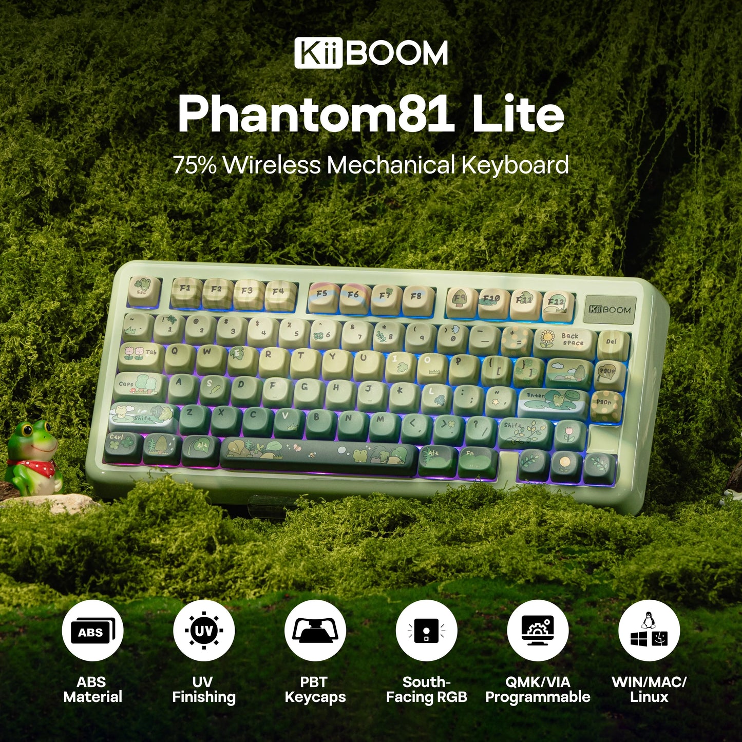 KiiBOOM Phantom81 Lite QMK/VIA 75% Hot-Swap Gasket Wired/BT/2.4GHz Wireless Mechanical Keyboard ABS Case+UV Tech RGB Backlights