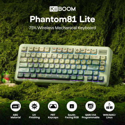 KiiBOOM Phantom81 Lite QMK/VIA 75% Hot-Swap Gasket Wired/BT/2.4GHz Wireless Mechanical Keyboard ABS Case+UV Tech RGB Backlights