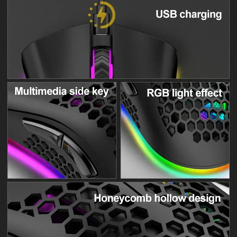 BM600 Wireless Mouse USB 2.4G Wireless RGB Optical Cellular Gaming Mouse Ergonomic Optical Honeycomb Office Wireless Mouse