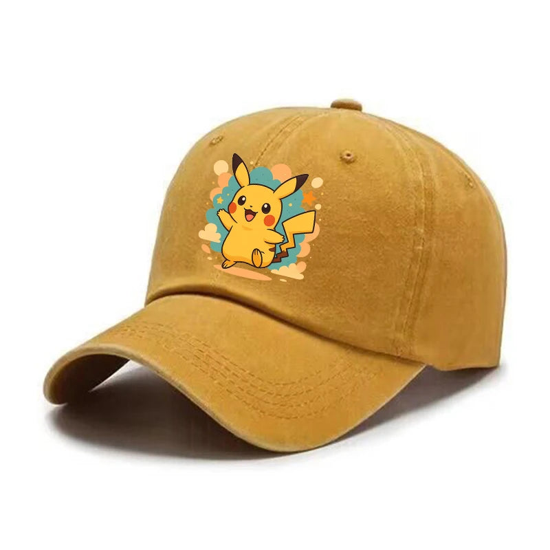 Kawaii Pokemons Adult Washed Baseball Cap Pikachu Mewtwo Bulbasaur Peak Cap Cute Cartoon Men Women Travel Sunshade Beach Sunhat