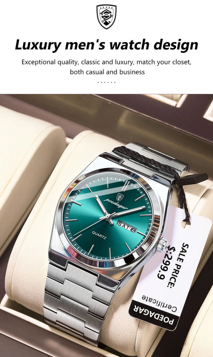 POEDAGAR Luxury Men's Watches Waterproof Luminous Date Week Men Watch Stainless Steel Casual Fashion Quartz Man Wristwatch Reloj