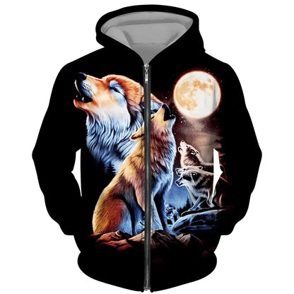 Cool 3D Wolf Printed Zipper Hoodies Fashion Men/Women Streetwear Hooded Jacket Coat Unisex Casual Hip Hop Pullover Sweatshirts