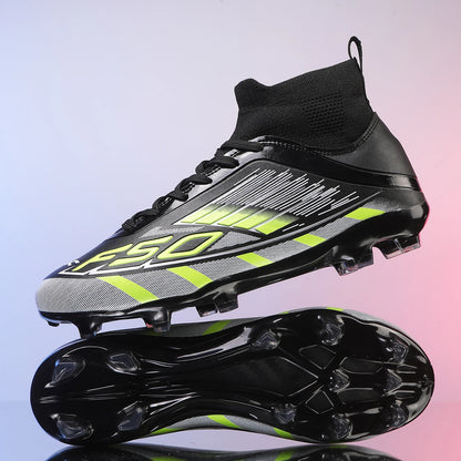Nouvelles chaussures de football professionnelles pour hommes TF/FG, chaussures de football pour garçons, chaussures de sport unisexes à cheville haute, antidérapantes, confortables