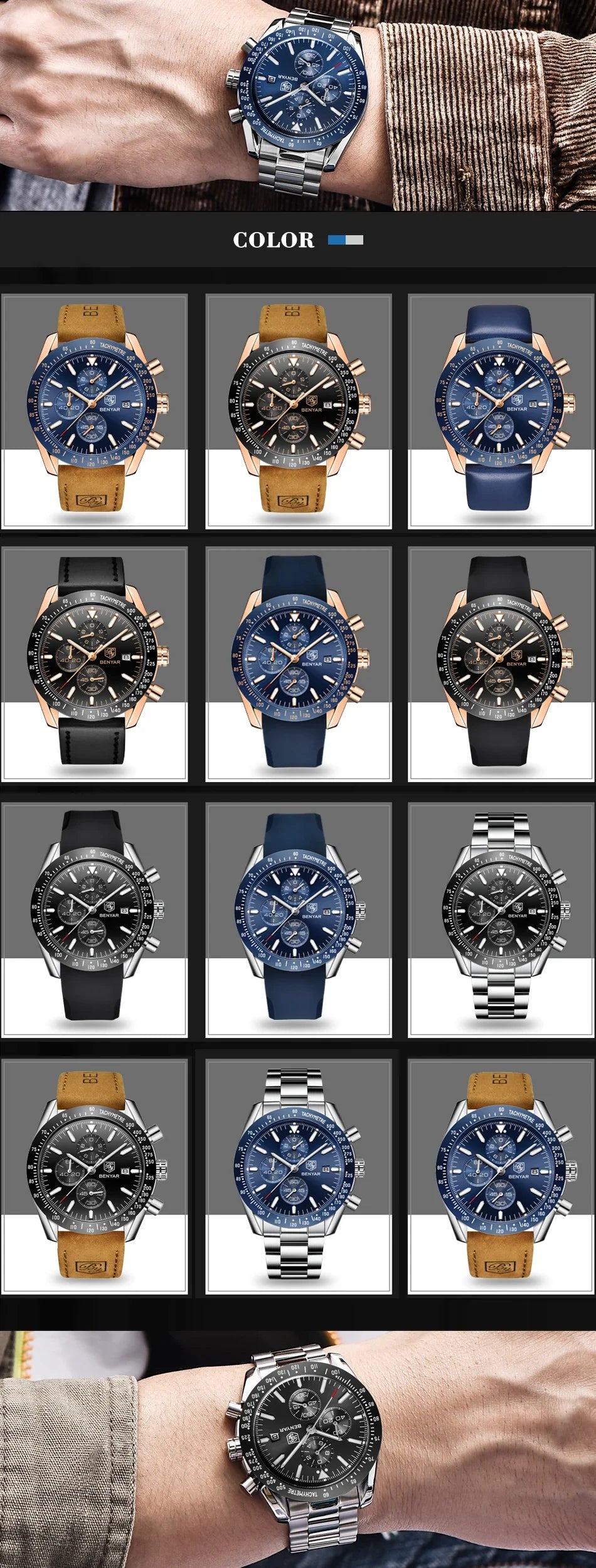 Men Watch BENYAR Top Brand Luxury Full Steel Business Quartz Watch Men Casual Waterproof Sports Watches Clock Relogio Masculino