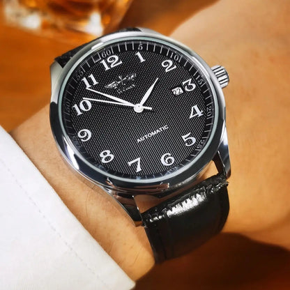 Herrenuhr WINNER – Klassischer, retro-eleganter Stil – Mechanische Automatikuhr mit Kalender – Luxusmarke, Edelstahlgehäuse und Lederarmband