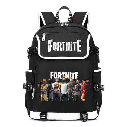 Fortnites Rucksack mit großem Fassungsvermögen, lässige Umhängetasche mit USB-Anschluss, Unisex-Anime-Schultasche für Schüler, neues stilvolles Schreibwaren-Geschenk