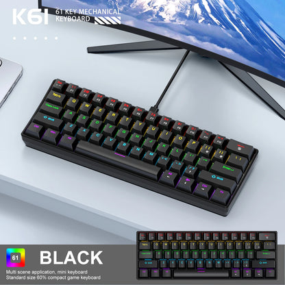 APAYADO K61 60% Mini bedraad mechanisch gamingtoetsenbord Phantom RGB, 61 toetsen, red/blue switch, ergonomisch, draagbaar voor pc/laptop