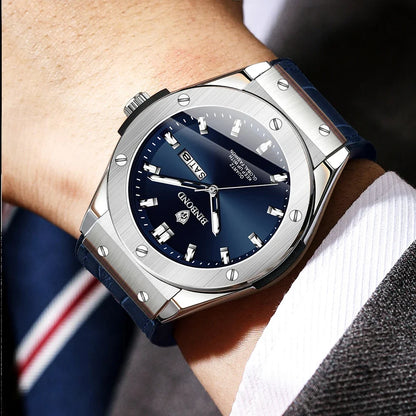 Man New Casual Business Leather Clock Men Luxury Watch Automatic Watches Mens Top Fashion Quartz Wristwatches Relojes De Hombre