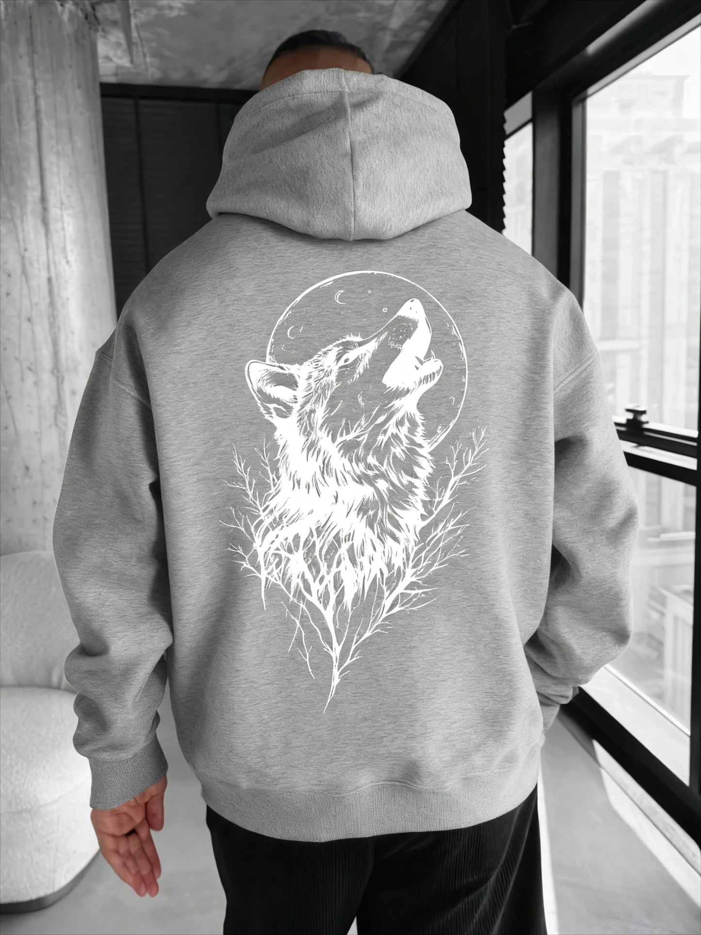 Herren-Kapuzenpullover mit Wolfsmuster-Print – bequemer, lässiger und modischer Hoodie für Herren