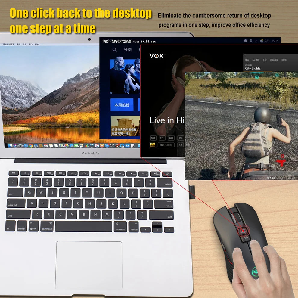 2.4G USB-C bezdrátová myš, dobíjecí herní myš 3600DPI, 7 tlačítek, Type-C, tiché myši pro Macbook, notebook, PC, herní myš k počítači