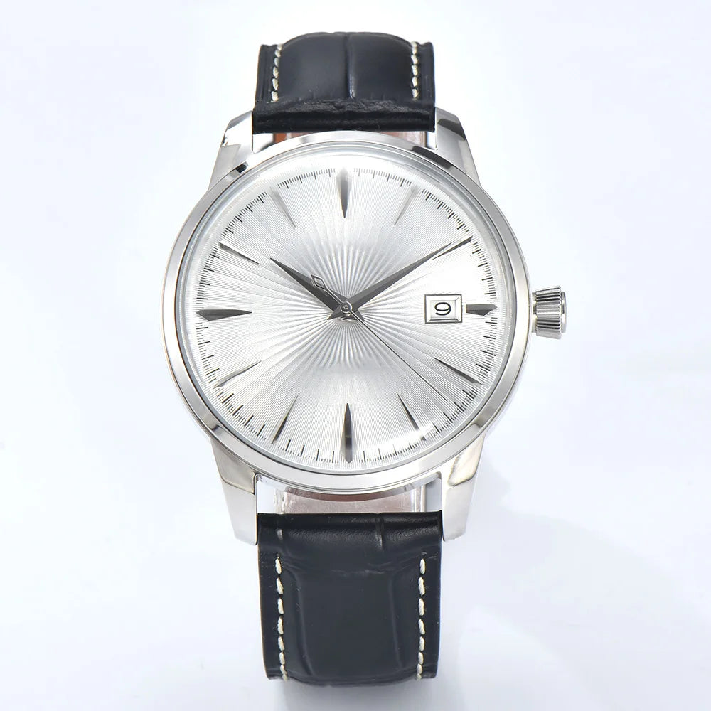 40mm NH35 Watch Cocktail Automatic Mechanical Watch High Quality Stainless Steel Double Dome Waterproof Case Leather Band Watch