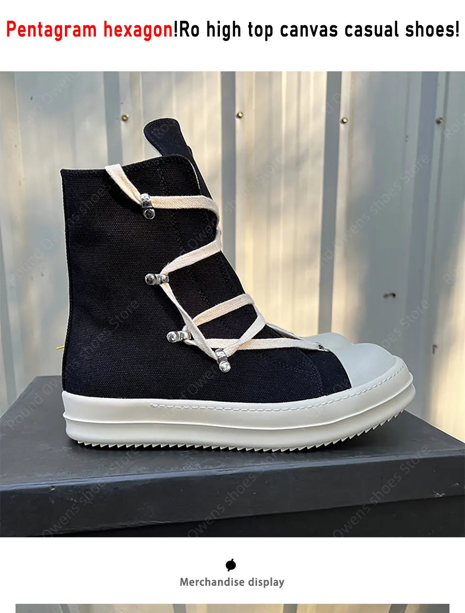 Casual High Top Quality Black Designer Men Leather Shoe Ro Pentagram Thick-sole Zip Flat Canvas Luxury Women Ankle boot Sneakers