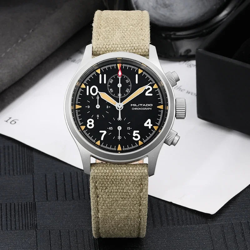 Militado VK61 VK67 Quartz Chronograph Watch 39mm 316L Stainless Steel Case 3 Dial Waterproof 100M  Multifunction Military Watch