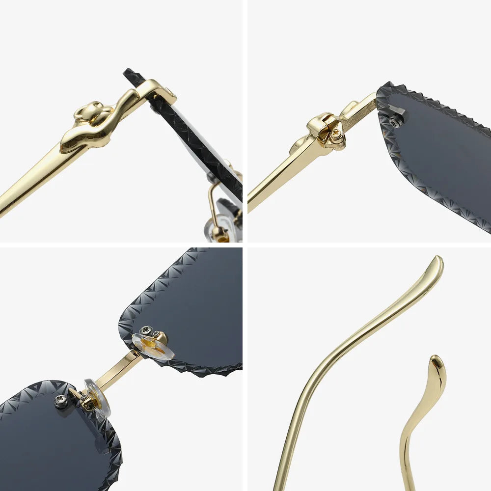 New Fashion Brand Luxury Designer 2026 Sunglasses Women Men Leopard Diamond Cut Rimless Shades Glasses Elegant Trendy Sunglasses