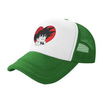 Dragon Ball DBZ Goku Mesh Baseball Cap Adult Vintage Trucker Cap Red Heart Hats Adjustable Polyester Dad Hat Spring Trucker Caps