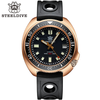 STEELDIVE Men Bronze Dive Watch 200M Water Resistant Ceramic Bronze Bezel Automatic Movement Wristwatch