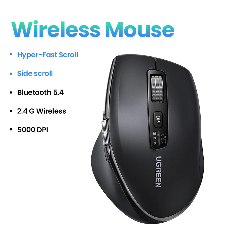UGREEN  Wireless Mouse Hyper-Fast Scroll Bluetooth 5.4 2.4G Ergonomic 5000DPI for MacBook Tablet Laptops Computer PC Mice