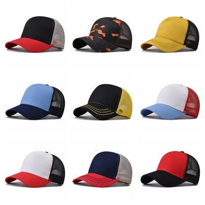 New 5 Pane Mesh Baseball Cap Adult Hip Hop Curved Snapback Hats Summer Sunshade Sun Hat Simple Trucker Cap Advertising