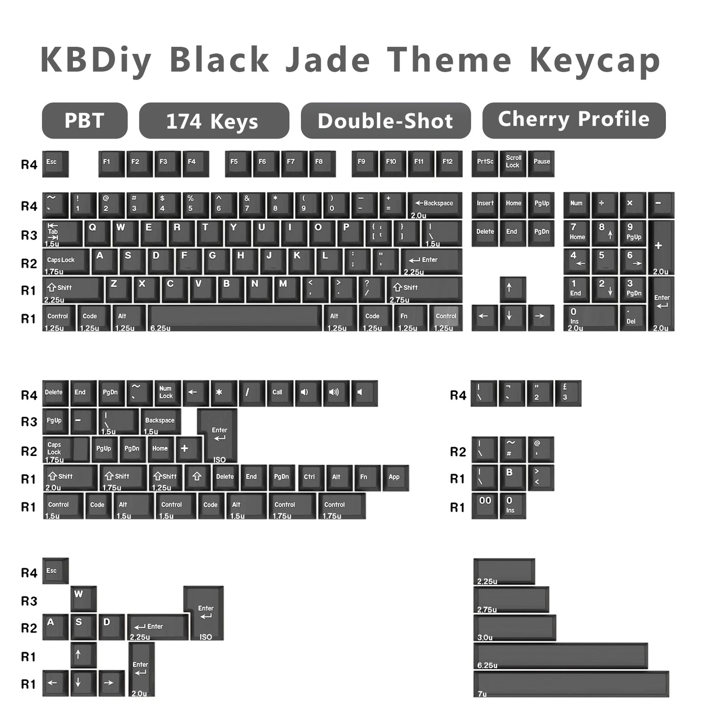 KBDiy 174 Keys/Set PBT GMK Apollo Keycap Double Shot Minimalist ISO Cherry Profile for Game Mechanical Keyboard Keycaps for MX