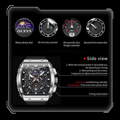 OLEVS 2942 Mens Watch Quartz Watch Multifunctional Chronograph Watches For Men 30M Waterproof Luminous Moon Phase Box Original