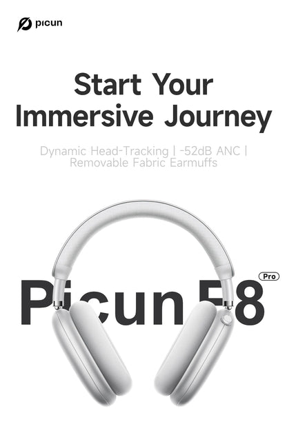 Picun F8 Pro ANC Kabellose Kopfhörer mit Head Tracking, 3D Spatial Audio, -52dB ANC, HIFI Bluetooth-Headset, ENC HD-Mikrofon, niedriger Latenz und App