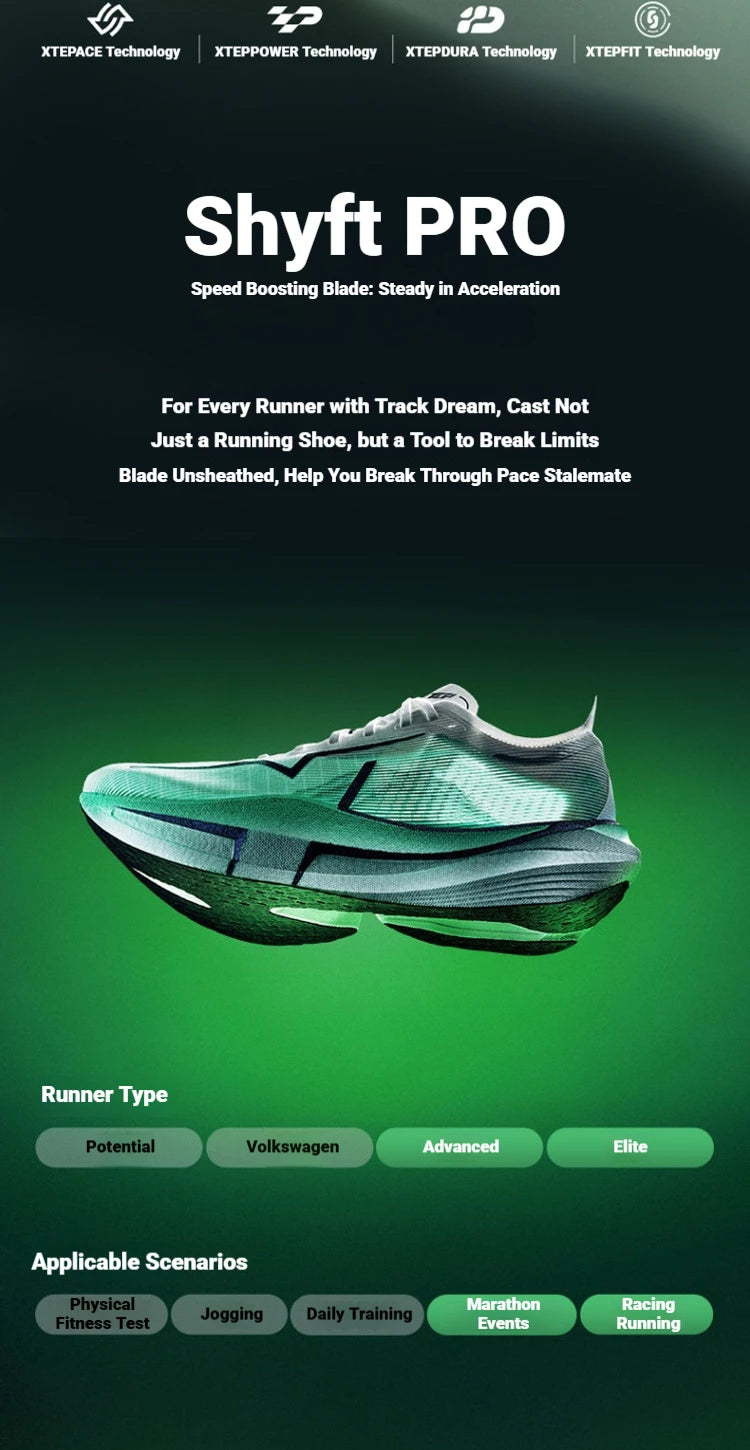 Xtep Shyft PRO Men Professional Marathon Shoes Thick Sole Cushioning Combat Quick-Drying Outdoor Sneakers 874119110039