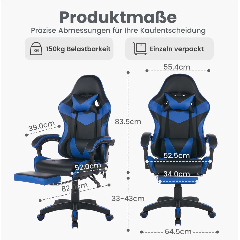 Ergonomic Rotating Gaming Chair, 360 Reclining Office Chair °   Pivoting, Height-Adjustable, Footrest, Headrest