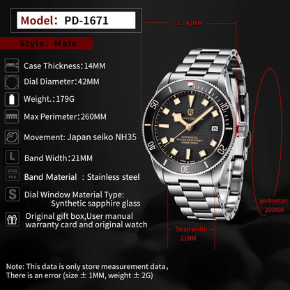 PAGANI DESIGN BB58 Steel Men's Mechancial Wrist Watches Luxury Automtaic Watch For Men AR Sapphire mirror Sport Waterproof Watch