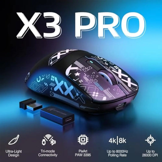 Attack Shark X3Pro Ασύρματο Bluetooth Gaming Ποντίκι PixArt PAW3395 26000dpi Οπτικό Ποντίκι Σύνδεση Tri-Mode Macro Gaming Ποντίκι