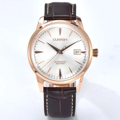 40mm NH35 Watch Cocktail Automatic Mechanical Watch High Quality Stainless Steel Double Dome Waterproof Case Leather Band Watch