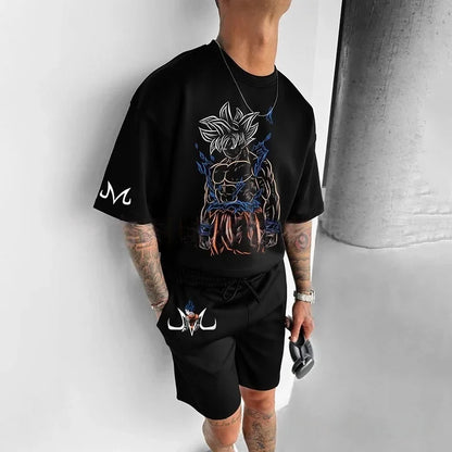 2026 Cartoon Dragon Ball T-shirt Children's Top T-shirt Shorts Two-piece Set Summer Boy T-shirt+shorts Beach Pants