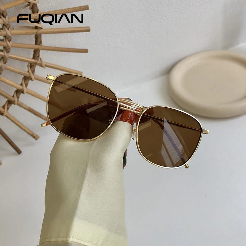 Fashion Metal Square Sunglasses Women Men Stylish Round Sun Glasses Ladies Retro Black Driving Shades UV400