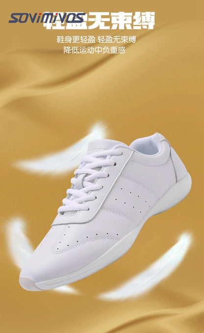 Women Dance Shoes Lightweight Flat Athletic Shoes Competitive Aerobic Gymnastics Shoes Fitness Sports Shoes White Dance Sneakers