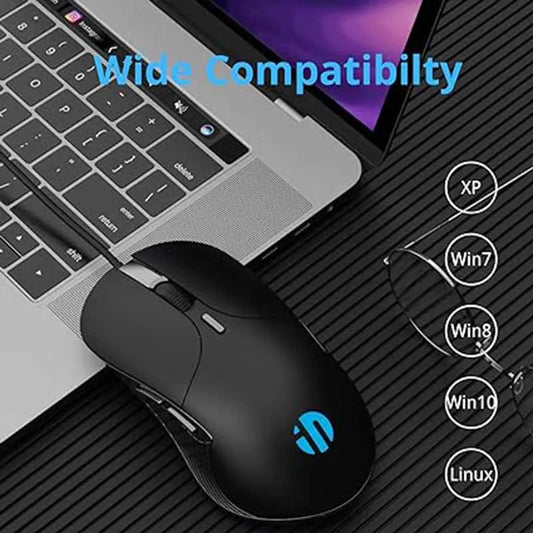 Mysz przewodowa USB INPHIC B2, regulowana czułość 7200DPI i 6 programowalnych przycisków, ciche kliknięcie, śledzenie optyczne, do komputerów PC i laptopów