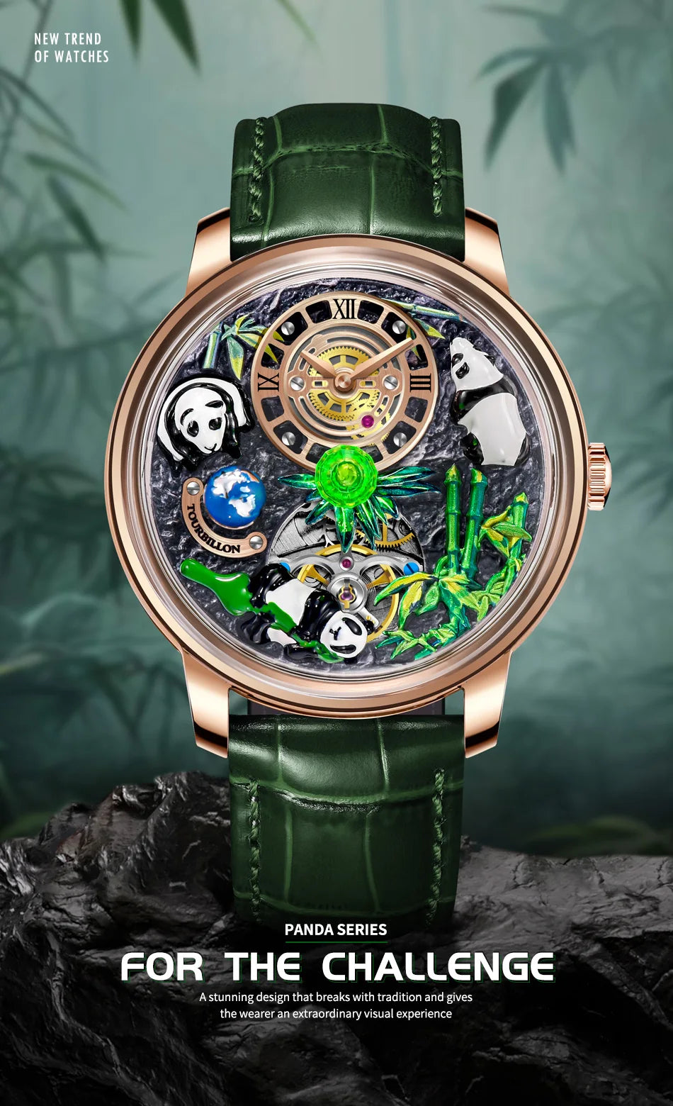 2025 PINDU New Panda Series National Treasure Symbol Men Mechanical Watch Rotating Crystal Ball 45.5MM Wristwatches Men M2791B