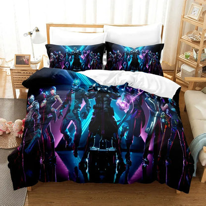 F-Fortnite 3PCS Bedding Set Battle Royale Kids Duvet Cover Quilt Pillowcase Double Size Victory Game Bedroom Linen Decoration