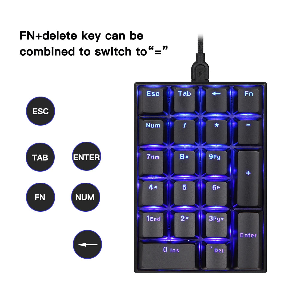 Motospeed K23 Mechanical Numeric Keypad USB Wired Numpad LED Backlight Gaming Keyboard Red Switch Extended Layout For PC Laptops
