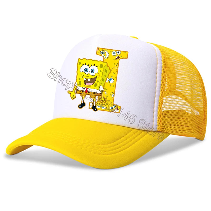New Spongebob Children Baseball Caps Kawaii Cartoon Letter Printed Hat Kids Casual Sun Hat Adjustable Peaked Cap Birthday Gifts