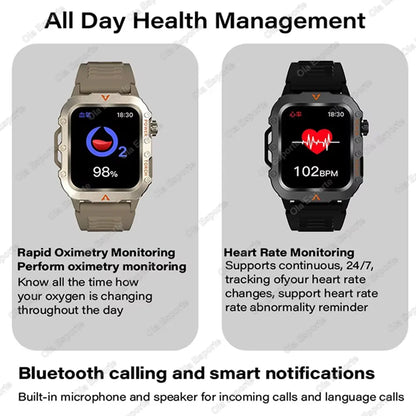 2026 New Men Smart Watch HD Bluetooth Call Sleep Heart Rate Health Monitoring Outdoor LED Flashlight Waterproof Sports Smartwatc