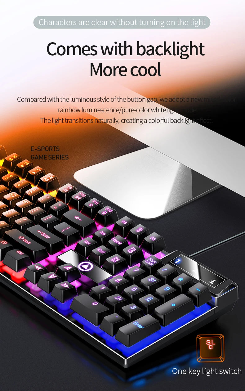 Wired USB Gaming Keyboard with Backlight, 104 Key Gamer Keyboard for Computer/Laptop/PC, Ergonomic Design,Office Gaming Accessor
