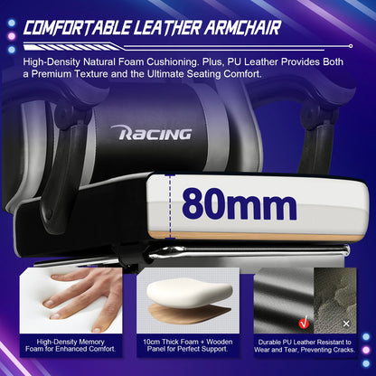 AUTHMIC Ergonomic Gaming Chair with 170° Reclining Backrest, Foldable Footrest, Soft Armrests, Supports150kg,Breathable Material